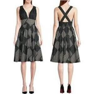 Hope for Flowers by Tracy Reese Black Art to Wear V neck tea dress size Small